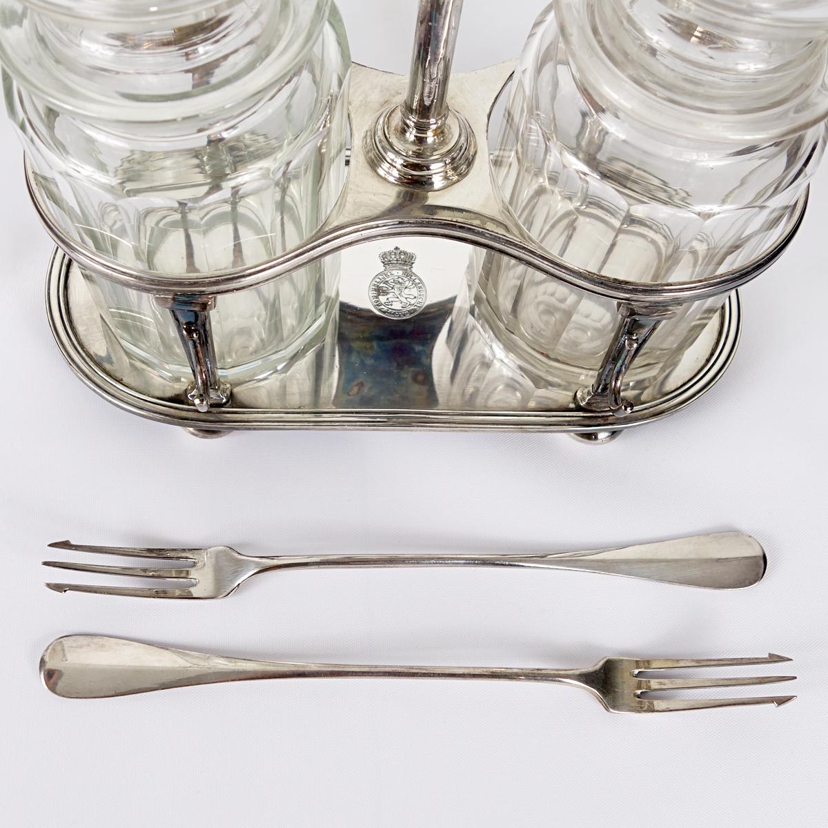 Antique Dutch Silver Plate and Crystal Pickle Set from Royal Dutch Lloyd 4
