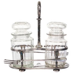 Antique Dutch Silver Plate and Crystal Pickle Set from Royal Dutch Lloyd