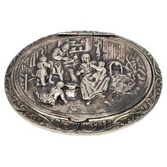 Antique Dutch Silver Repousse Oval Snuff Box #19777