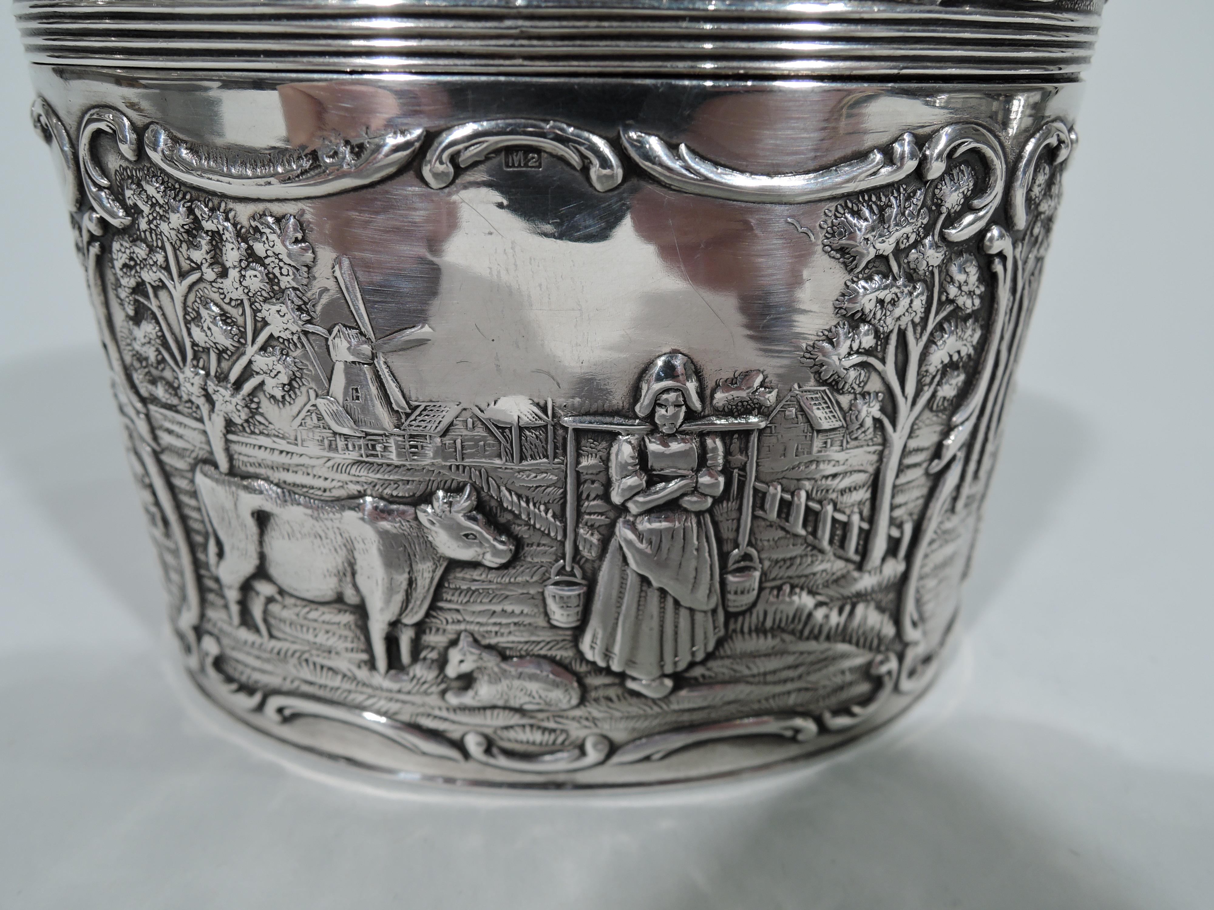 Early 20th Century Antique Dutch Silver Sweet Pastoral Tea Caddy