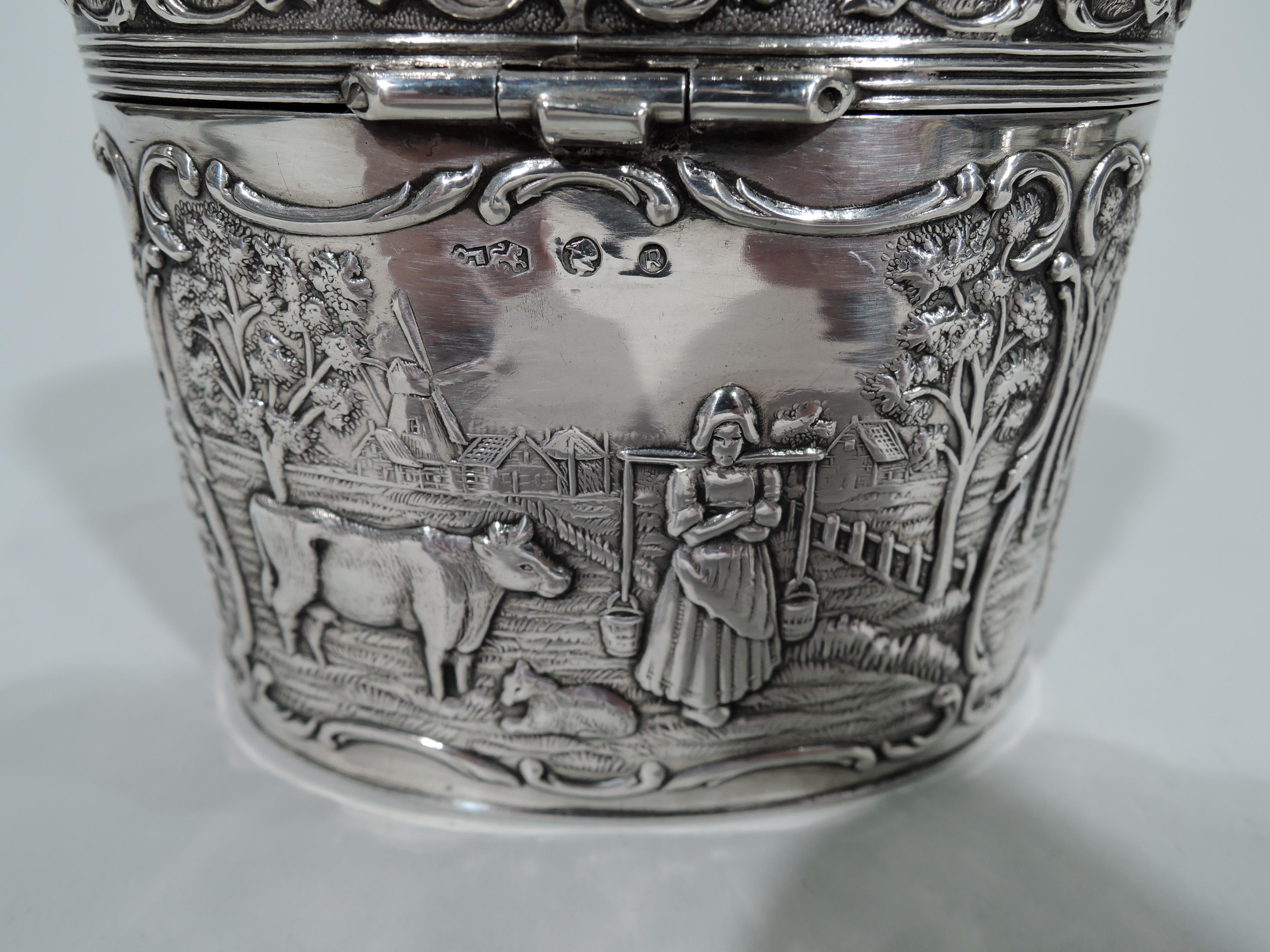 Antique Dutch Silver Sweet Pastoral Tea Caddy 1