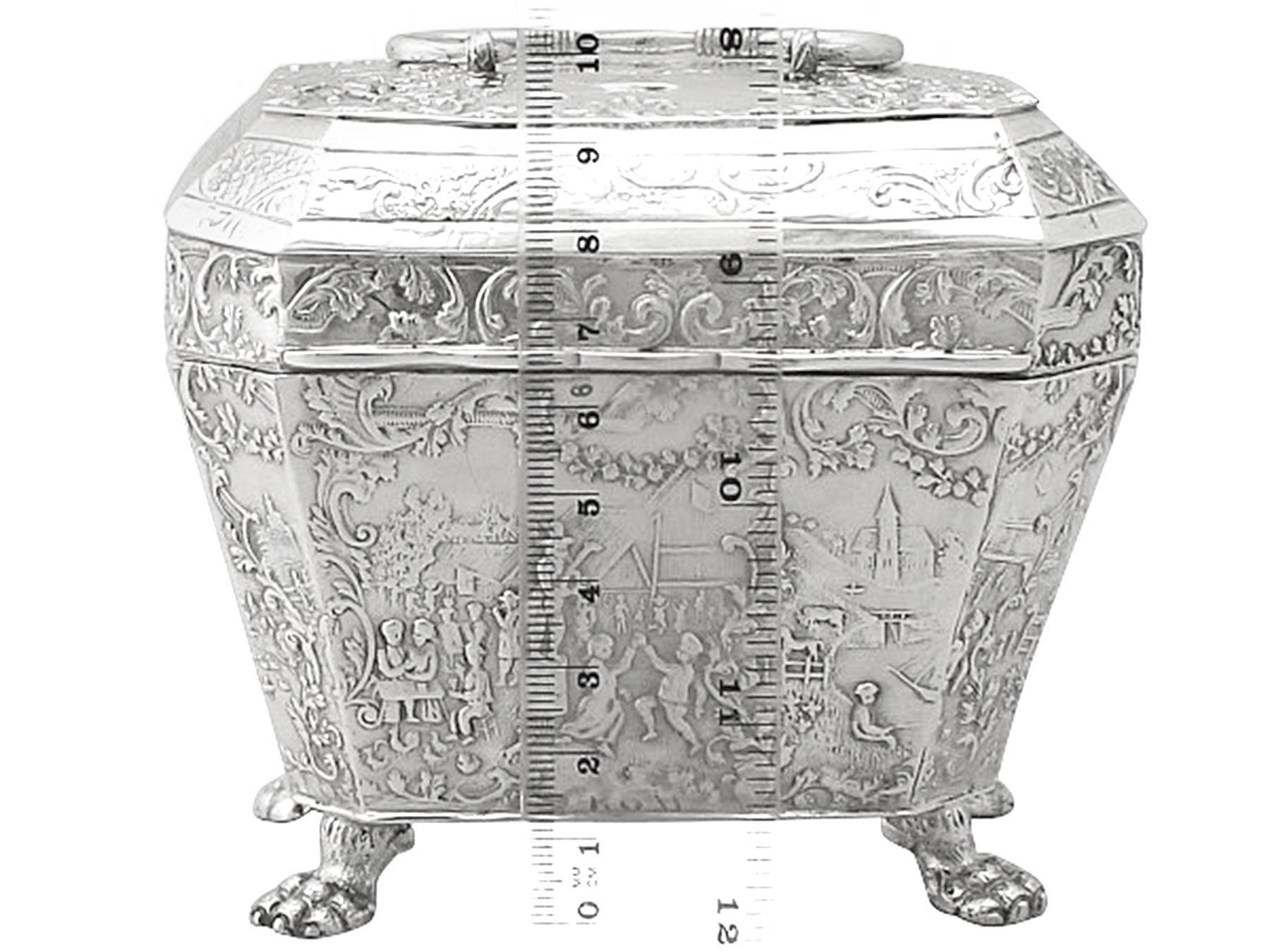 Antike niederländische Teedose aus Silber im Angebot 7