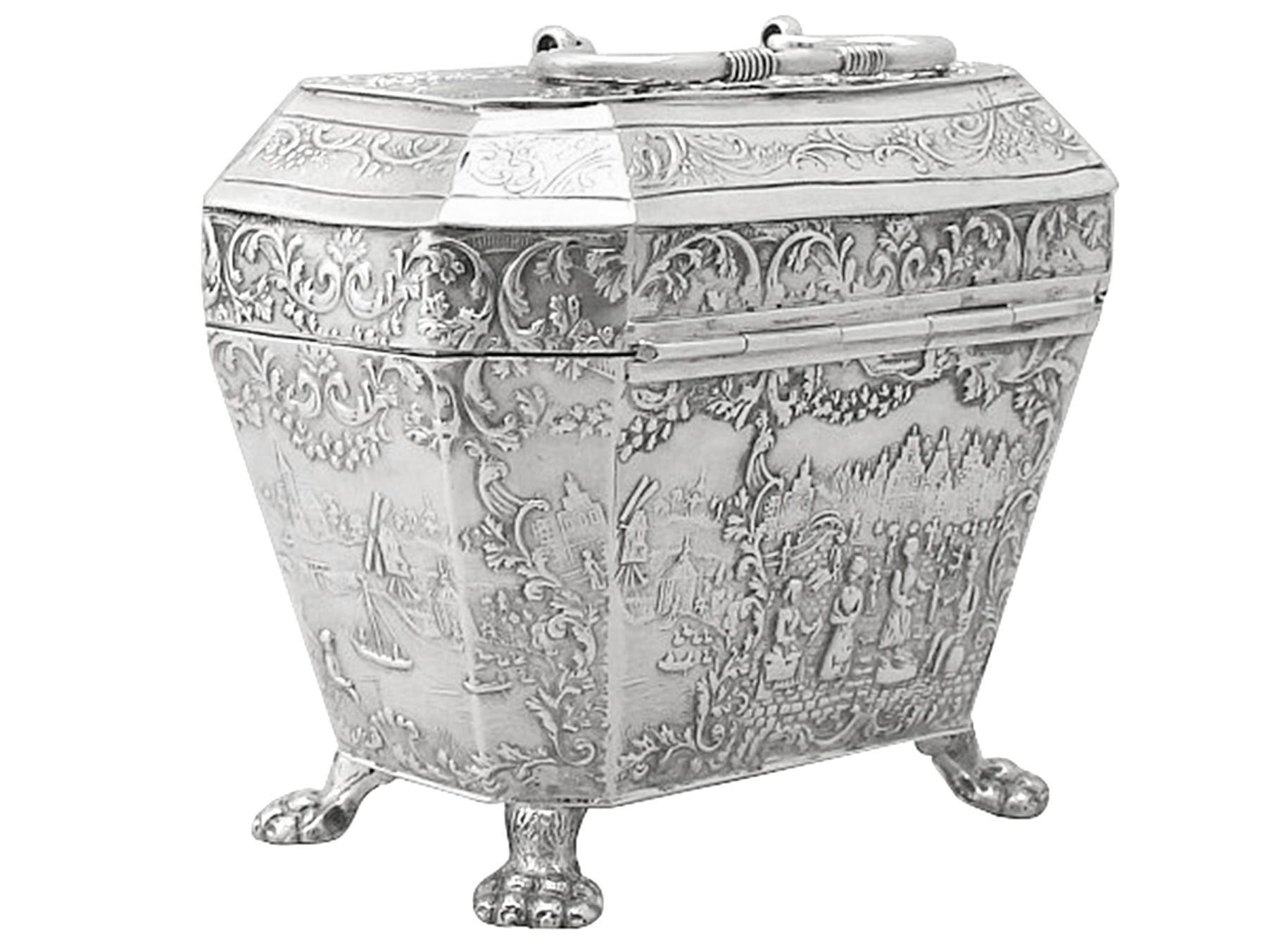 Antique Dutch Silver Tea Caddy In Excellent Condition For Sale In Jesmond, Newcastle Upon Tyne