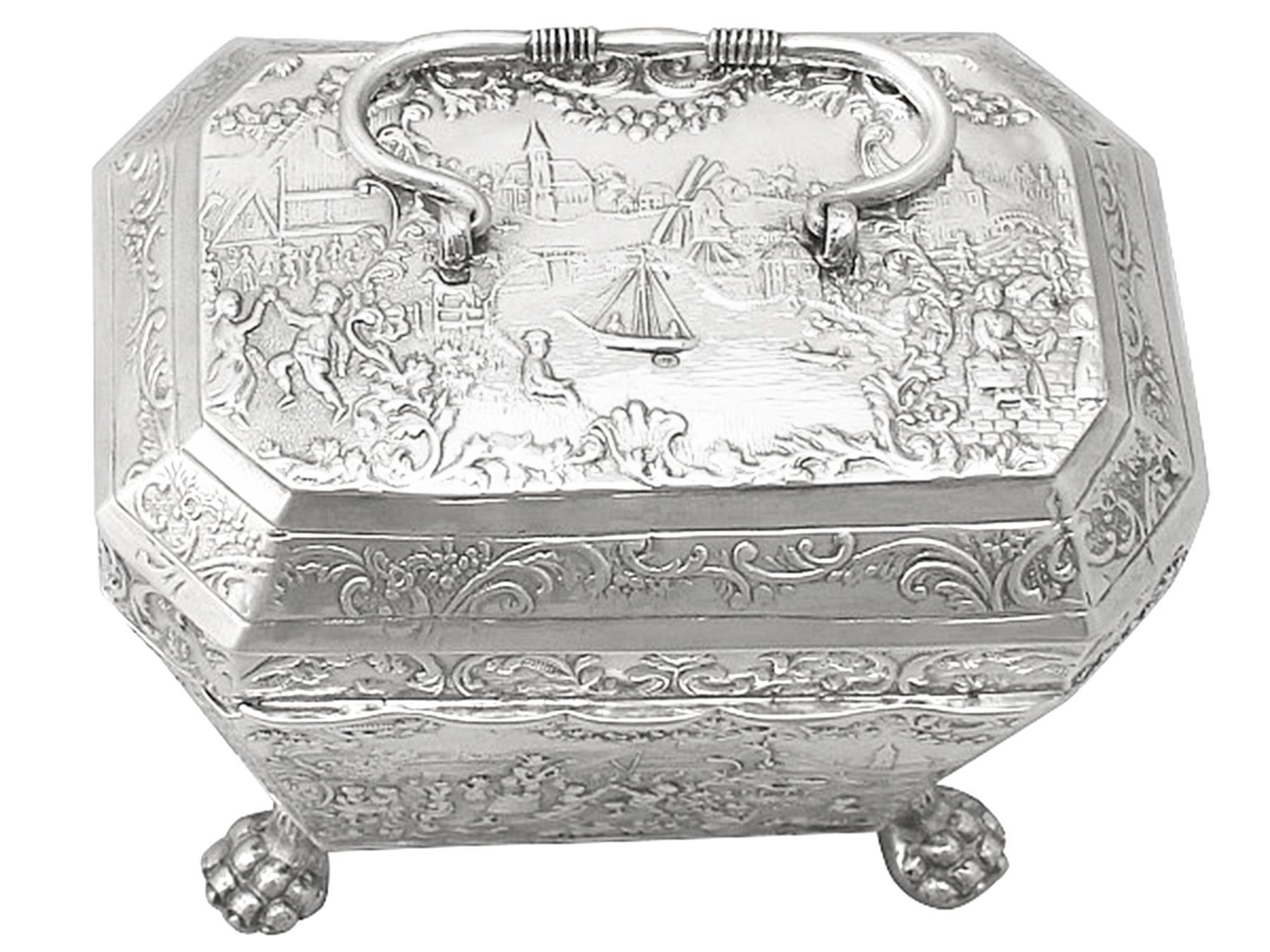 Late 19th Century Antique Dutch Silver Tea Caddy For Sale