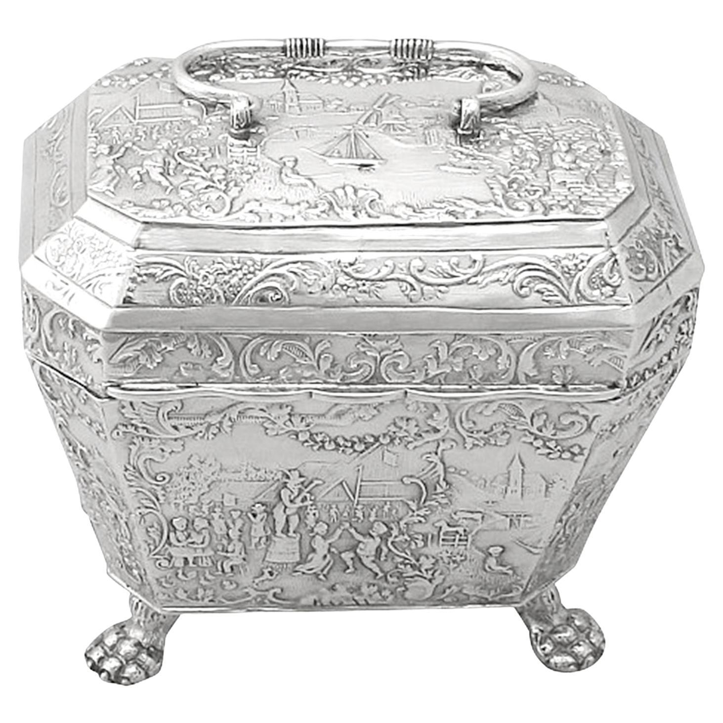 Antike niederländische Teedose aus Silber im Angebot