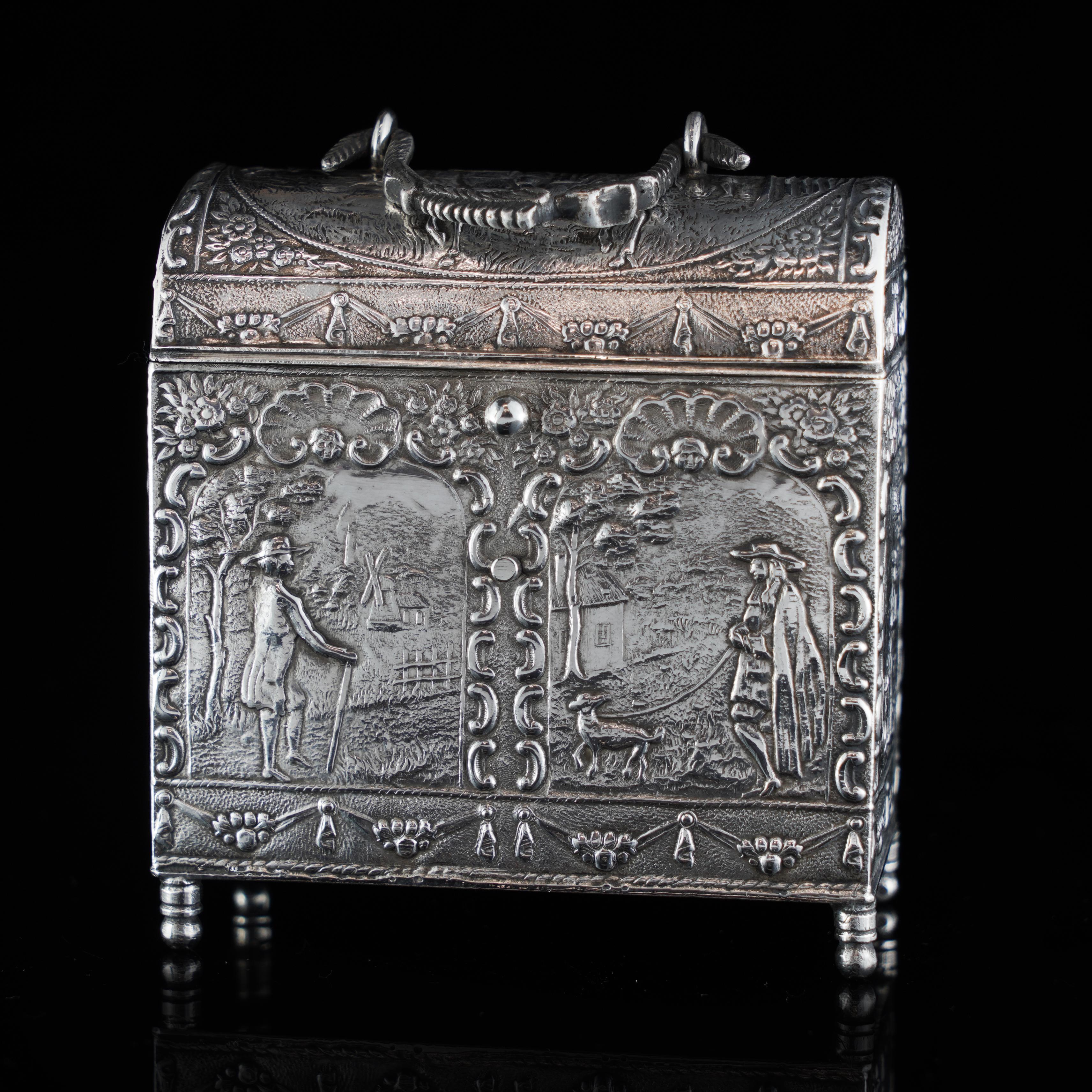 Antique Dutch Silver Tea Caddy in the Shape of a Chest Box For Sale 6
