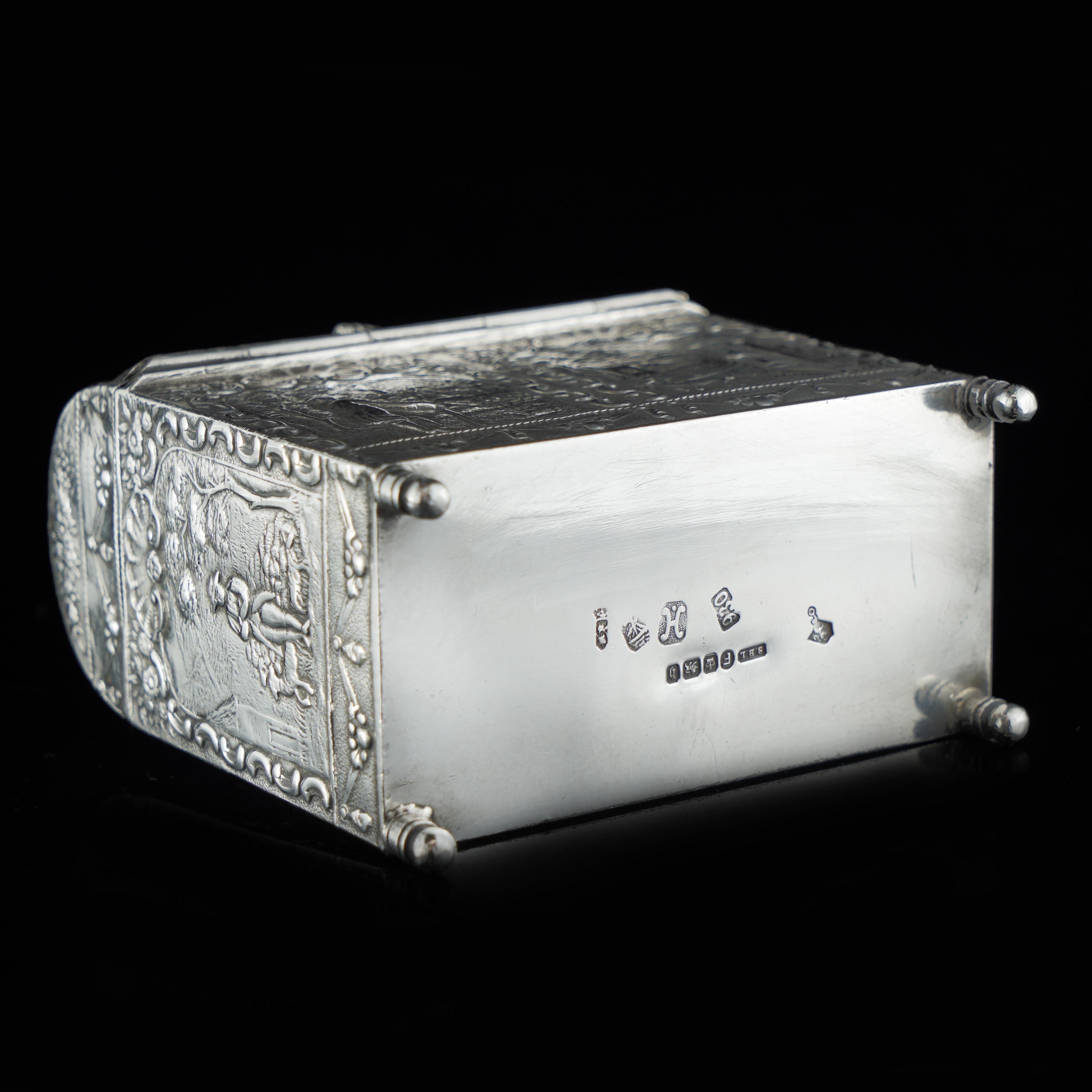 Late 19th Century Antique Dutch Silver Tea Caddy in the Shape of a Chest Box For Sale