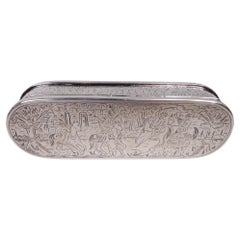 Antigua caja de tabaco holandesa de plata con escenas pastorales grabadas, 1803