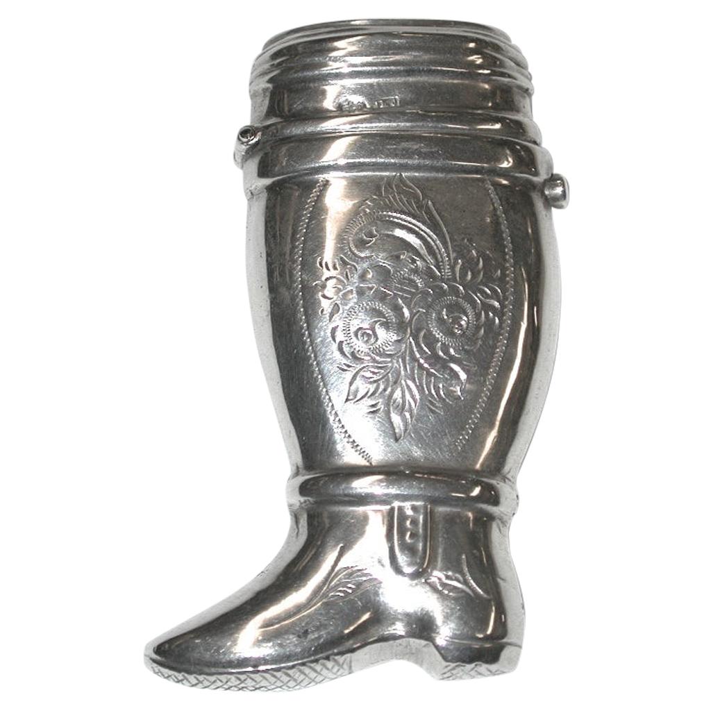 Antique Dutch Silver Vesta Case in the Shape of an Officers Boot, circa 1870 For Sale