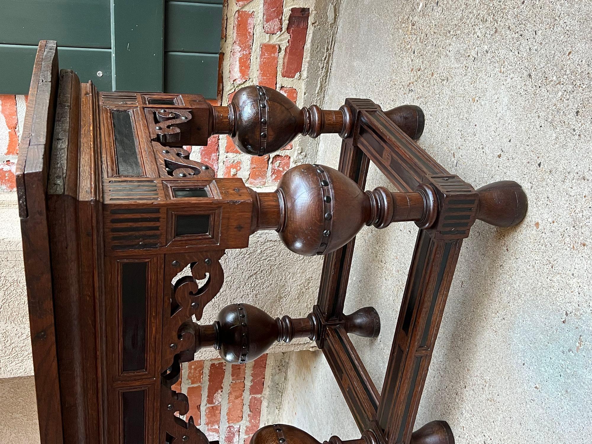 Antique Dutch Sofa Side Table Carved Oak Bulbous Leg Baroque Ebonized Danish For Sale 11