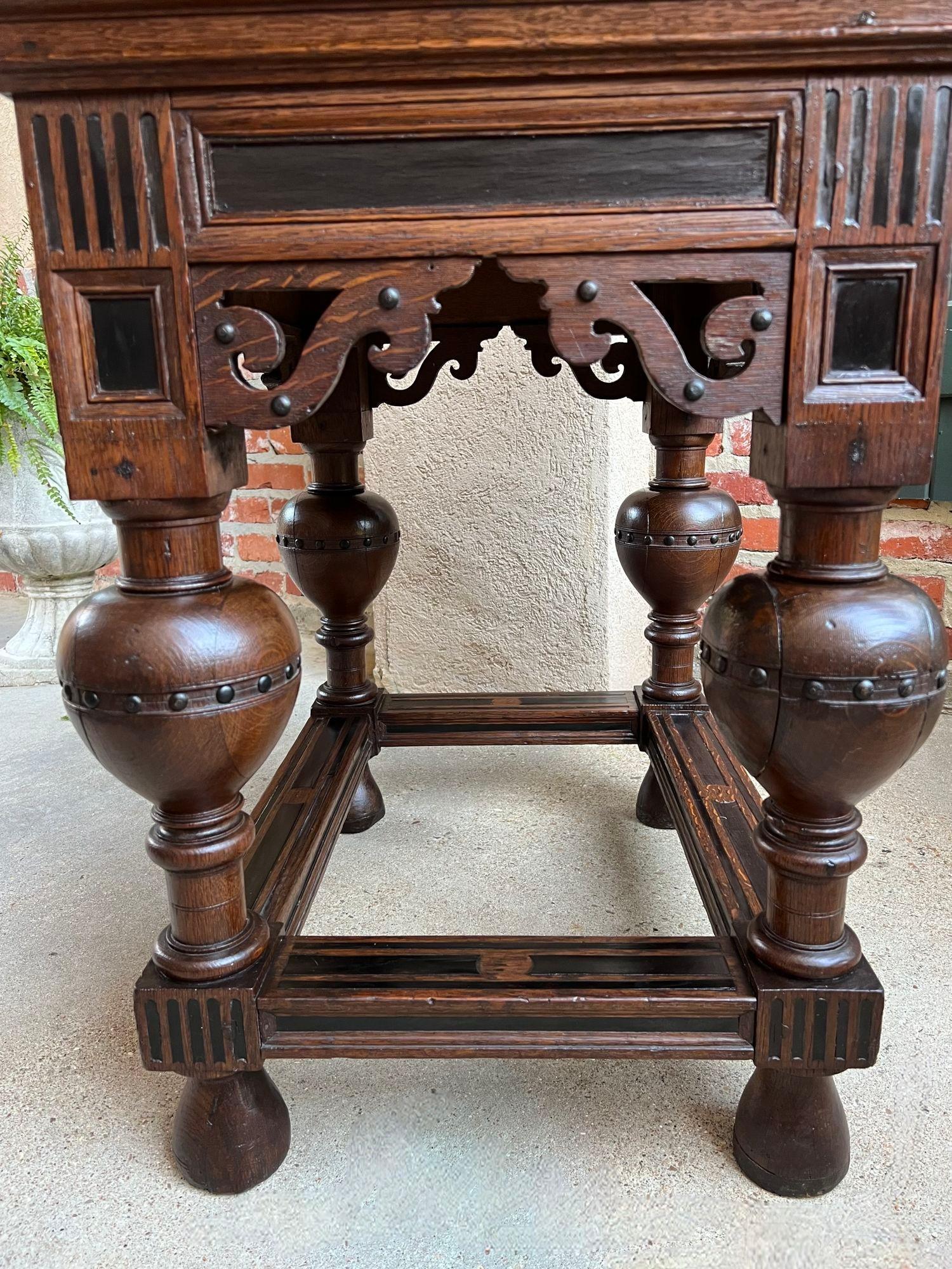 Antique Dutch Sofa Side Table Carved Oak Bulbous Leg Baroque Ebonized Danish For Sale 12