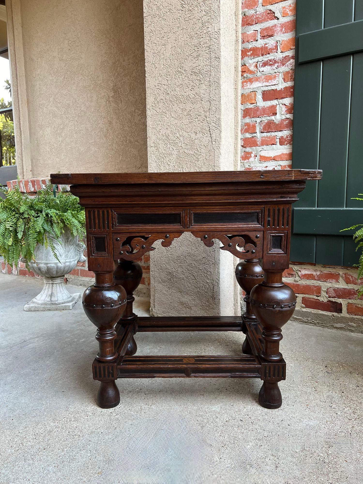 Hand-Carved Antique Dutch Sofa Side Table Carved Oak Bulbous Leg Baroque Ebonized Danish For Sale