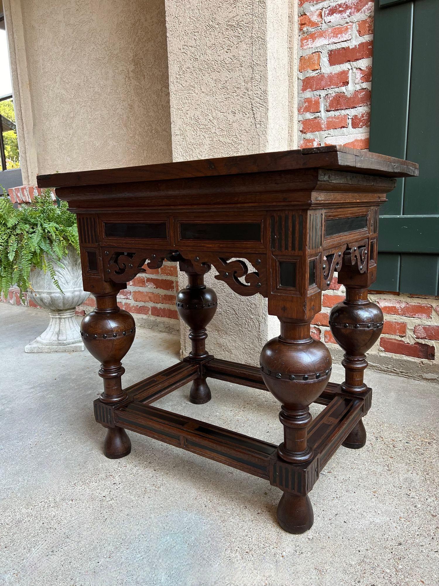 Antique Dutch Sofa Side Table Carved Oak Bulbous Leg Baroque Ebonized Danish In Good Condition For Sale In Shreveport, LA