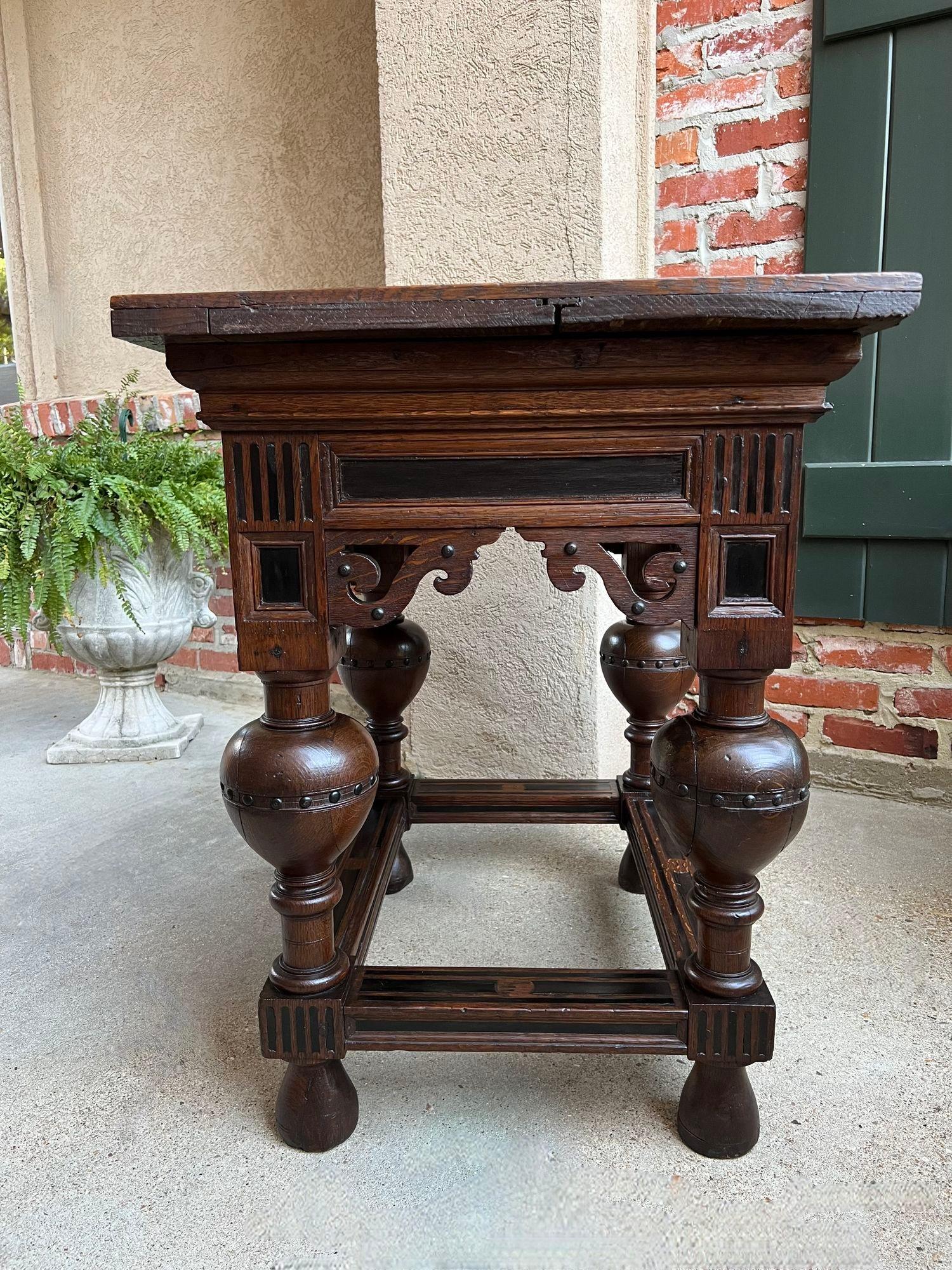 Antique Dutch Sofa Side Table Carved Oak Bulbous Leg Baroque Ebonized Danish For Sale 1