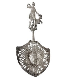 Antique Dutch Sterling Silver large, pierced preserve spoon 1899