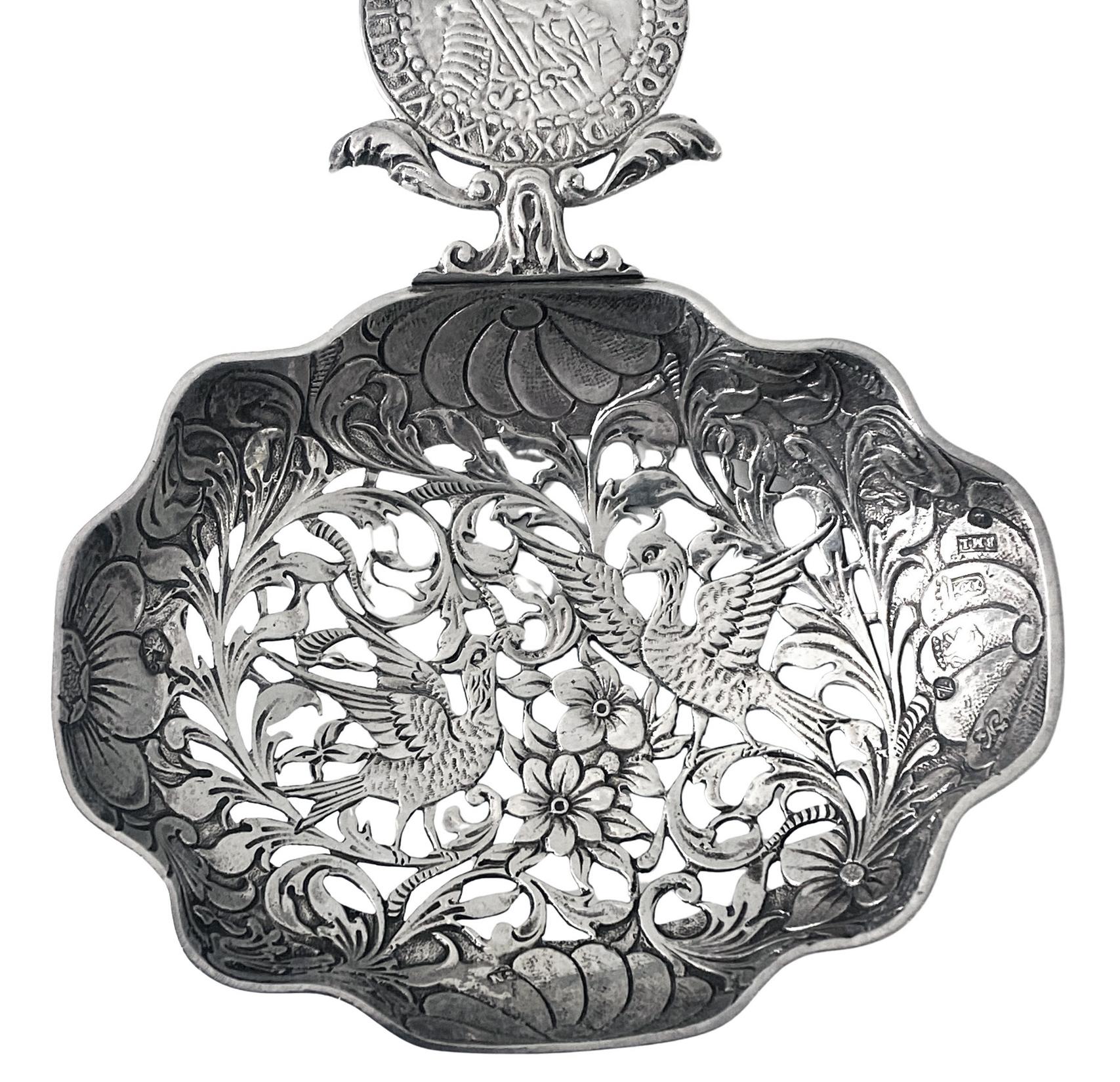 Antique Dutch Sterling Silver marriage/engagement presentation spoon, English import marks for Chester 1909 Berthold Muller. The Spoon with a boat finial Dutch Minerva silver mark for Groningen. (Office closed 1927) and full Dutch and English silver