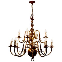 Antique Dutch Style Twelve Branch Two-Tier Brass Chandelier