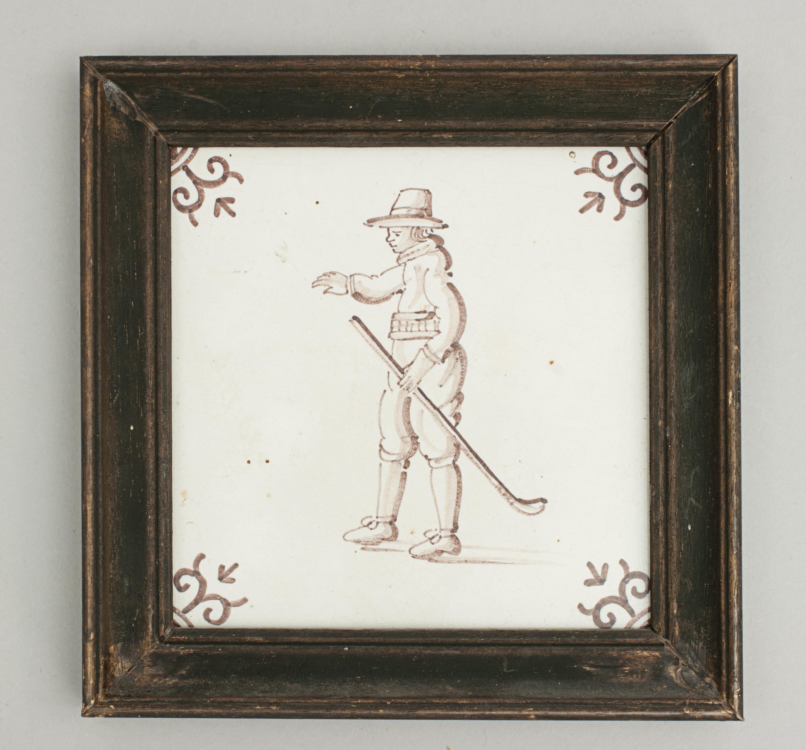 Sporting Art Antique Dutch Tile With Golf Scene. For Sale
