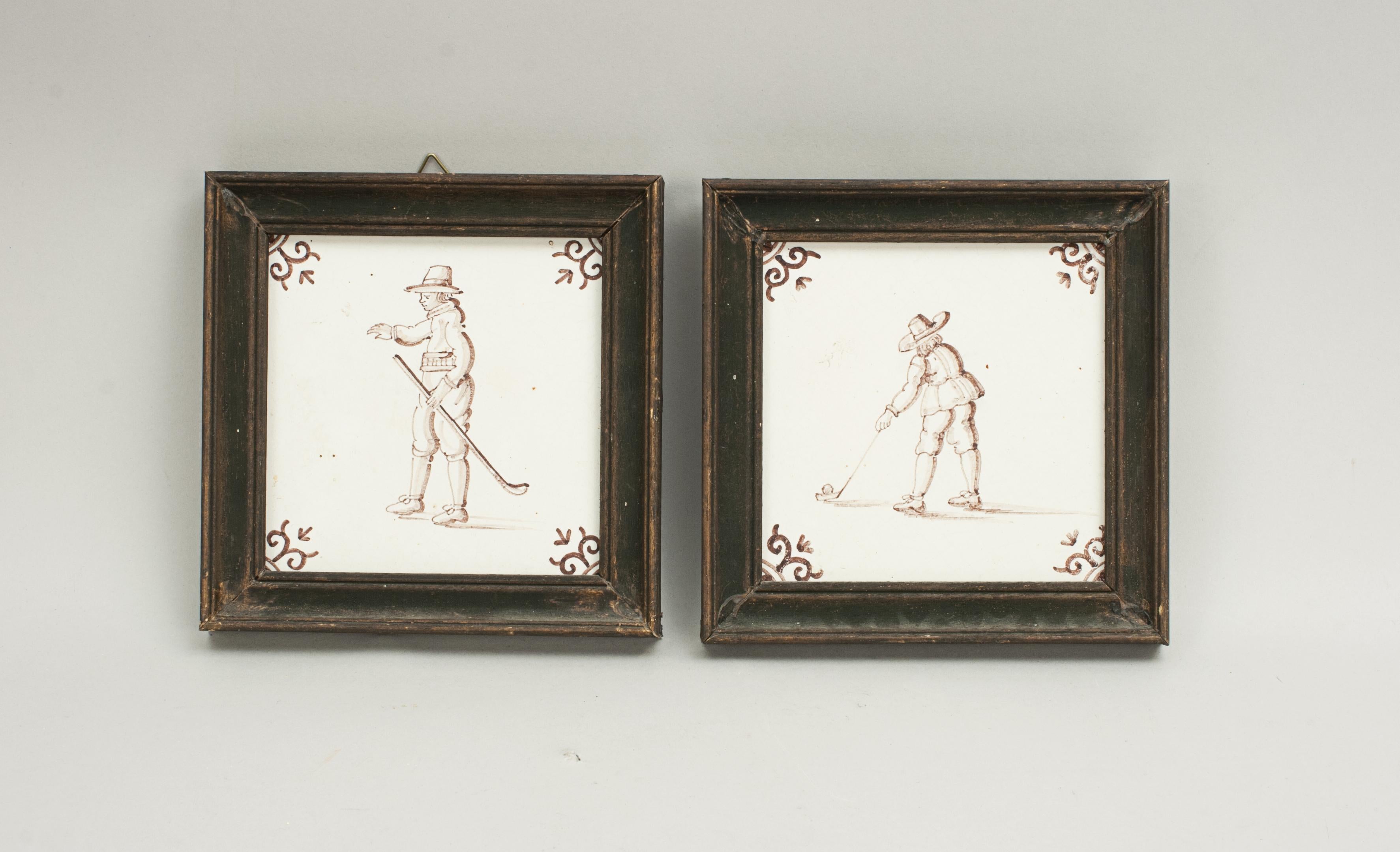 Late 19th Century Antique Dutch Tile With Golf Scene. For Sale