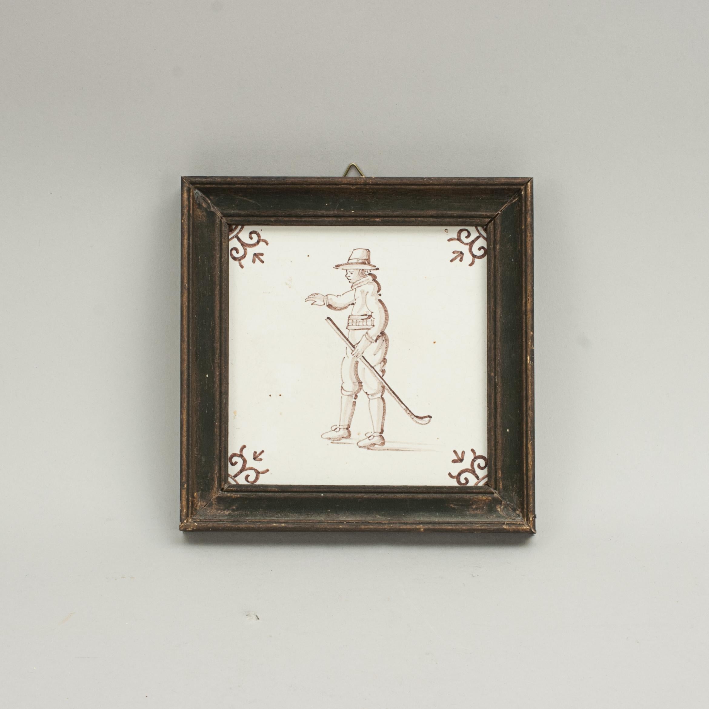Ceramic Antique Dutch Tile With Golf Scene. For Sale
