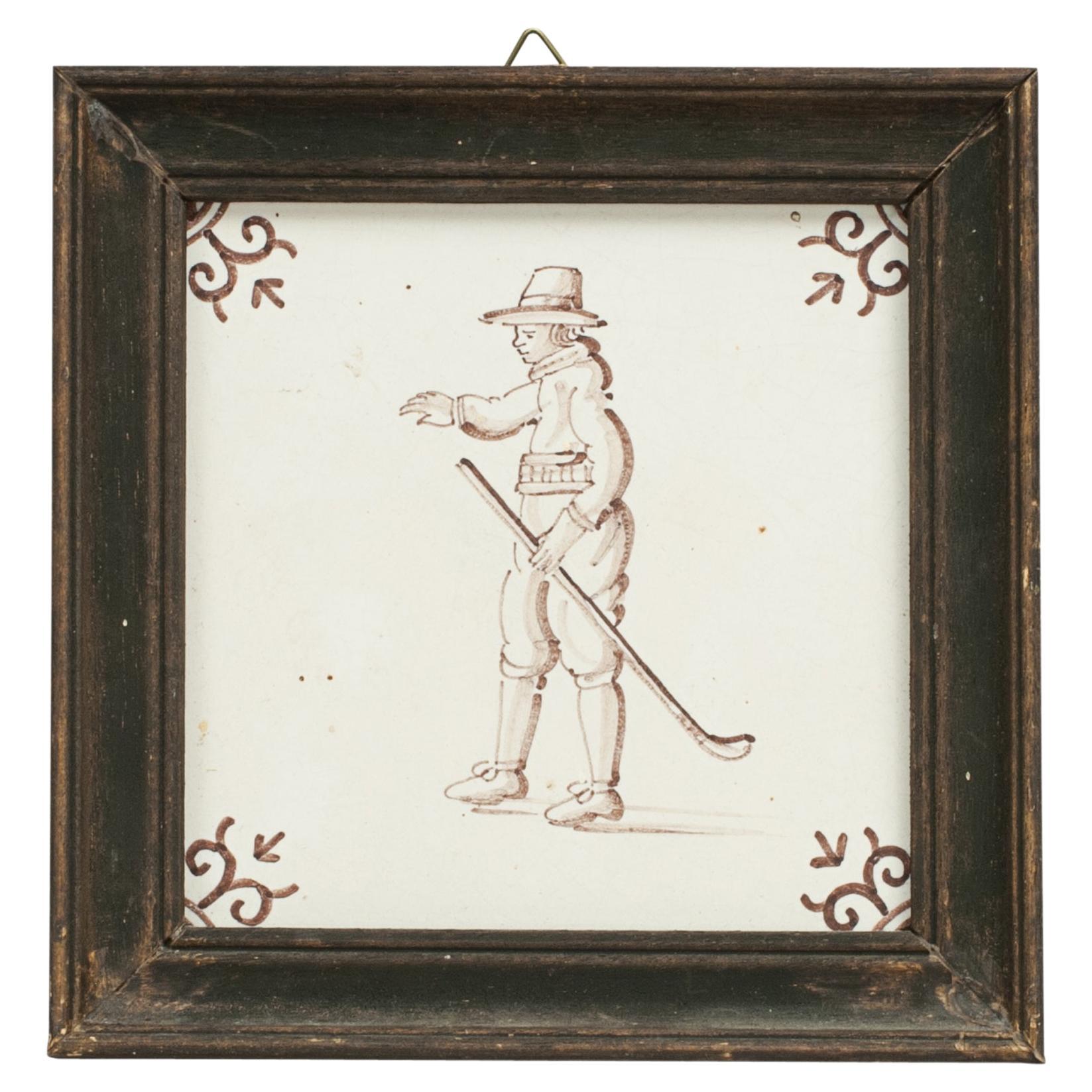 Antique Dutch Tile With Golf Scene.