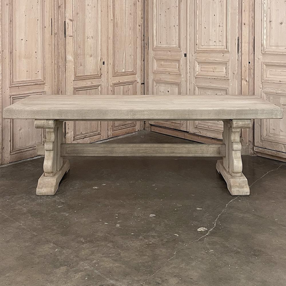 Antique Dutch Trestle Dining Table in Stripped Oak For Sale at 1stDibs