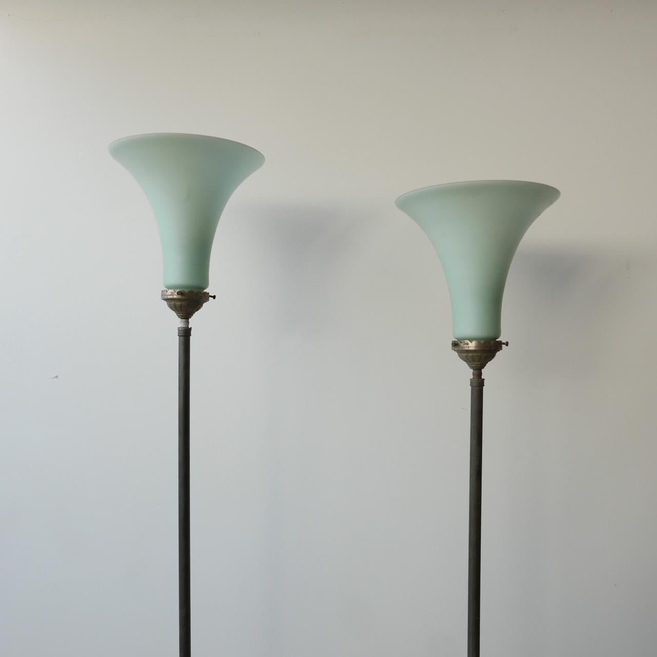 Antique Dutch Uplighter Glass Shade Floor Lamps '2' For Sale 4