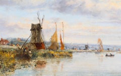 Antique Dutch Waterscape Oil Painting Circle of Pieter Cornelis Dommersen, 19thC