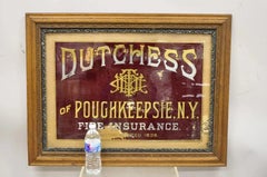 Antique Dutchess of Poughkeepsie NY Fire Insurance Reverse Painted Glass Sign