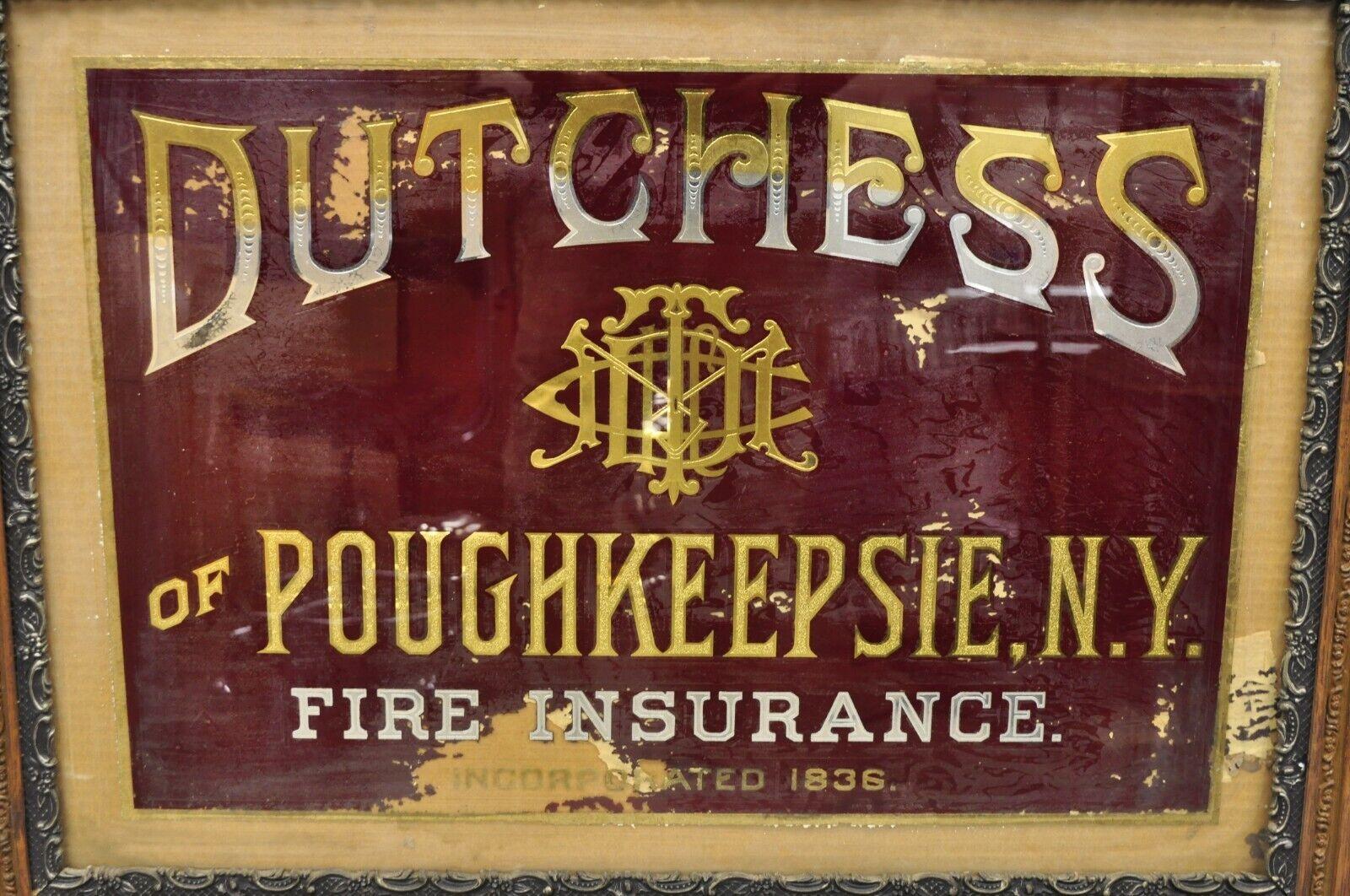 Victorien Ancienne enseigne en verre peinte à l'envers représentant l'assurance incendie de Poughkeepsie, New York en vente