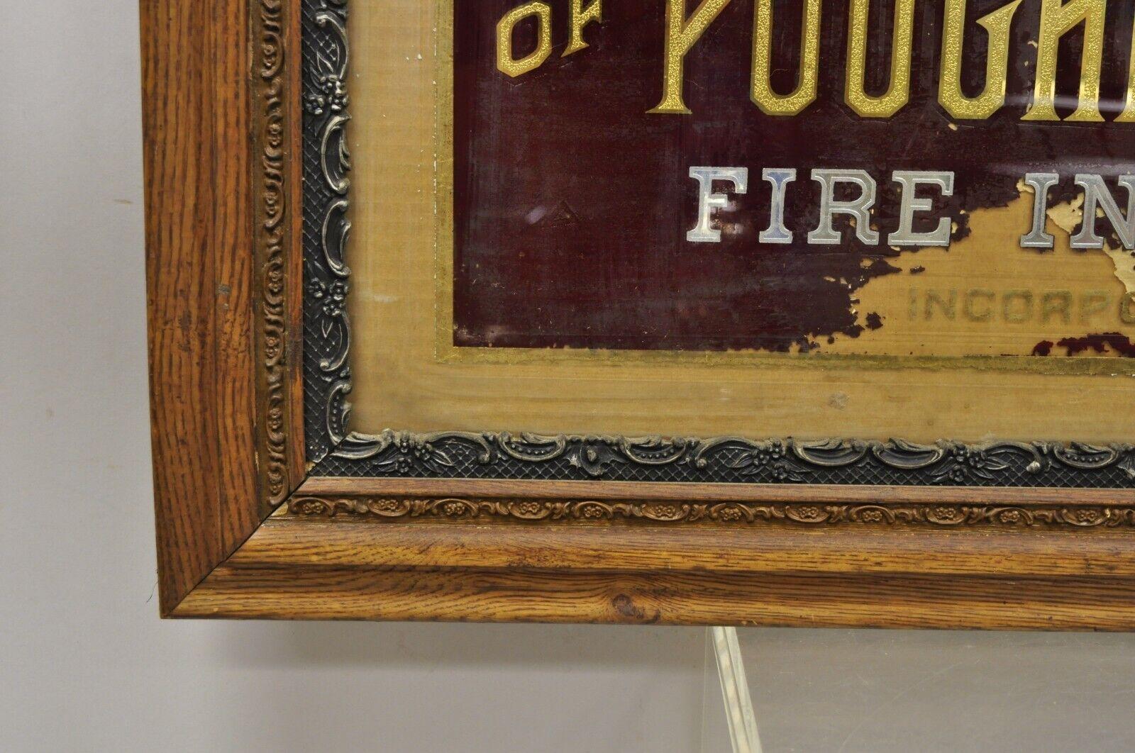 Verre Ancienne enseigne en verre peinte à l'envers représentant l'assurance incendie de Poughkeepsie, New York en vente