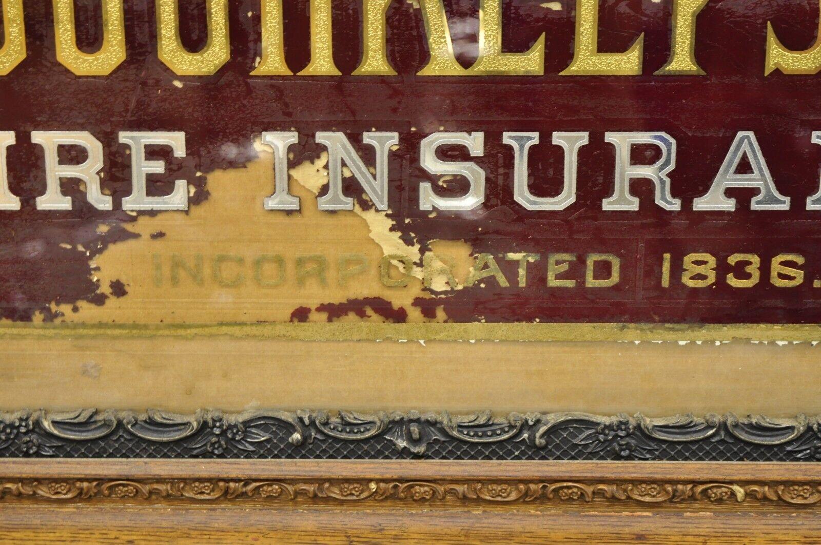 19th Century Antique Dutchess of Poughkeepsie NY Fire Insurance Reverse Painted Glass Sign For Sale