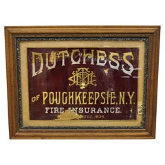 Antique Dutchess of Poughkeepsie NY Fire Insurance Reverse Painted Glass Sign