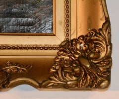 Antique E. Cole Oil on Canvas Sunset Cottage Landscape