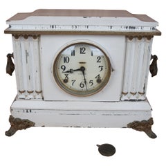 Antique E. Ingraham 8 Day Bell Chime Mantle Clock White Victorian Brass Gothic