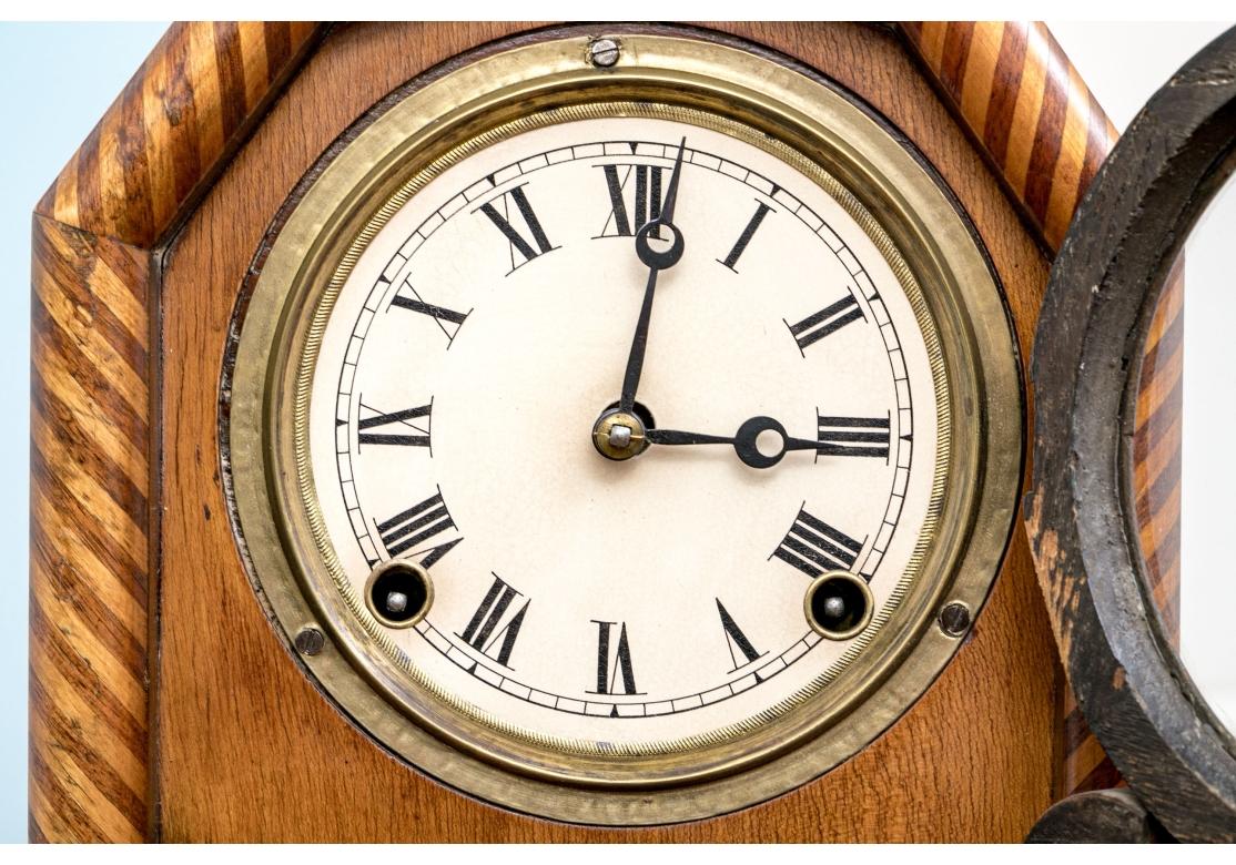 Antique E. Ingraham & Co. Candy Stripe Inlay Mantel Clock 1871 In Distressed Condition For Sale In Bridgeport, CT