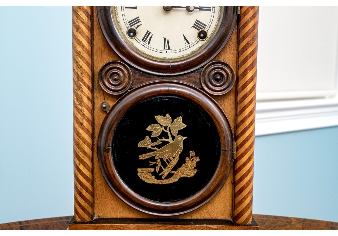 19th Century Antique E. Ingraham & Co. Candy Stripe Inlay Mantel Clock 1871 For Sale
