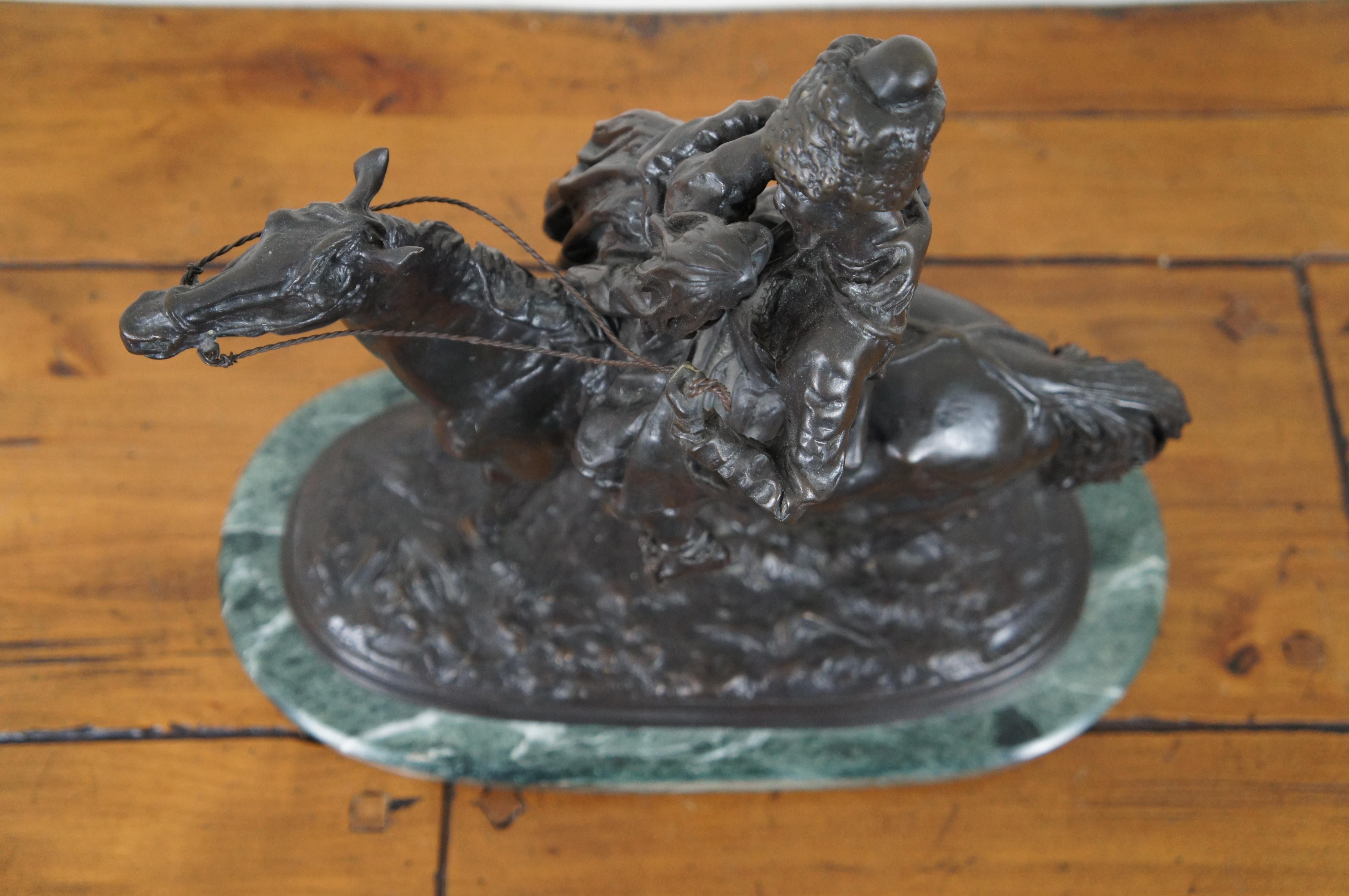 Antique E Lanceray Bronze Sculpture Cossack Farewell Kiss Marble Base 17