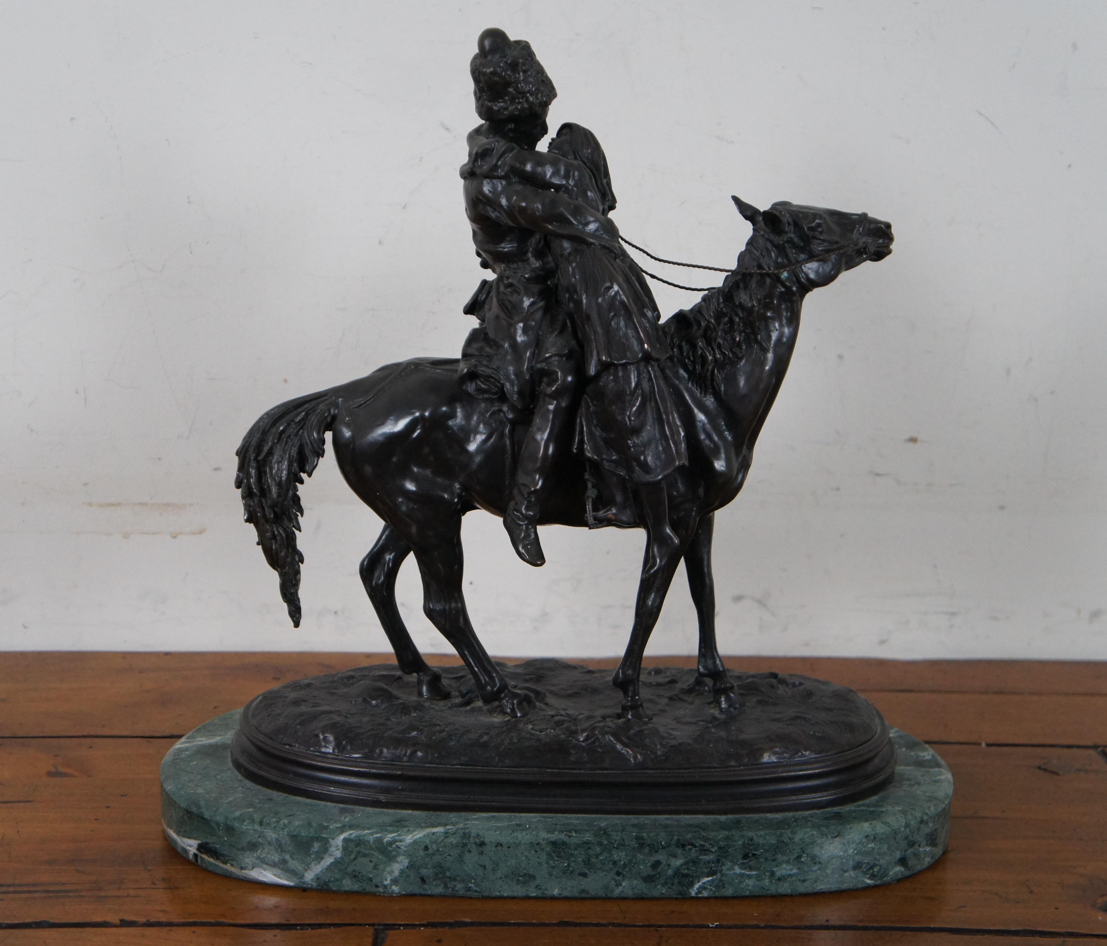 20th Century Antique E Lanceray Bronze Sculpture Cossack Farewell Kiss Marble Base 17