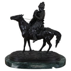 Antique E Lanceray Bronze Sculpture Cossack Farewell Kiss Marble Base 17"