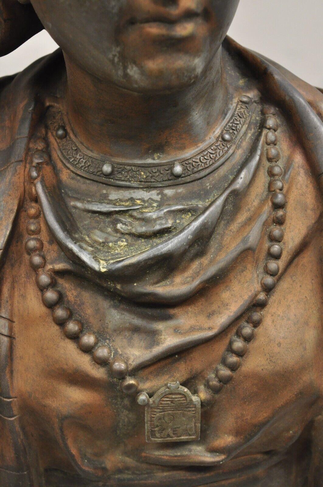 Unknown Antique E. Rousseau Cast Spelter Metal French Maiden Woman Bust Sculpture For Sale