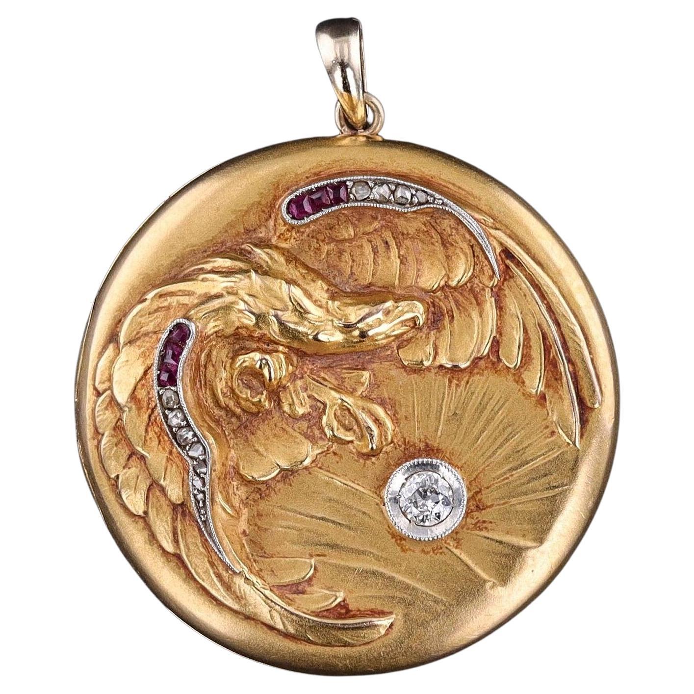 Antique Eagle Brooch Locket of 18k Gold