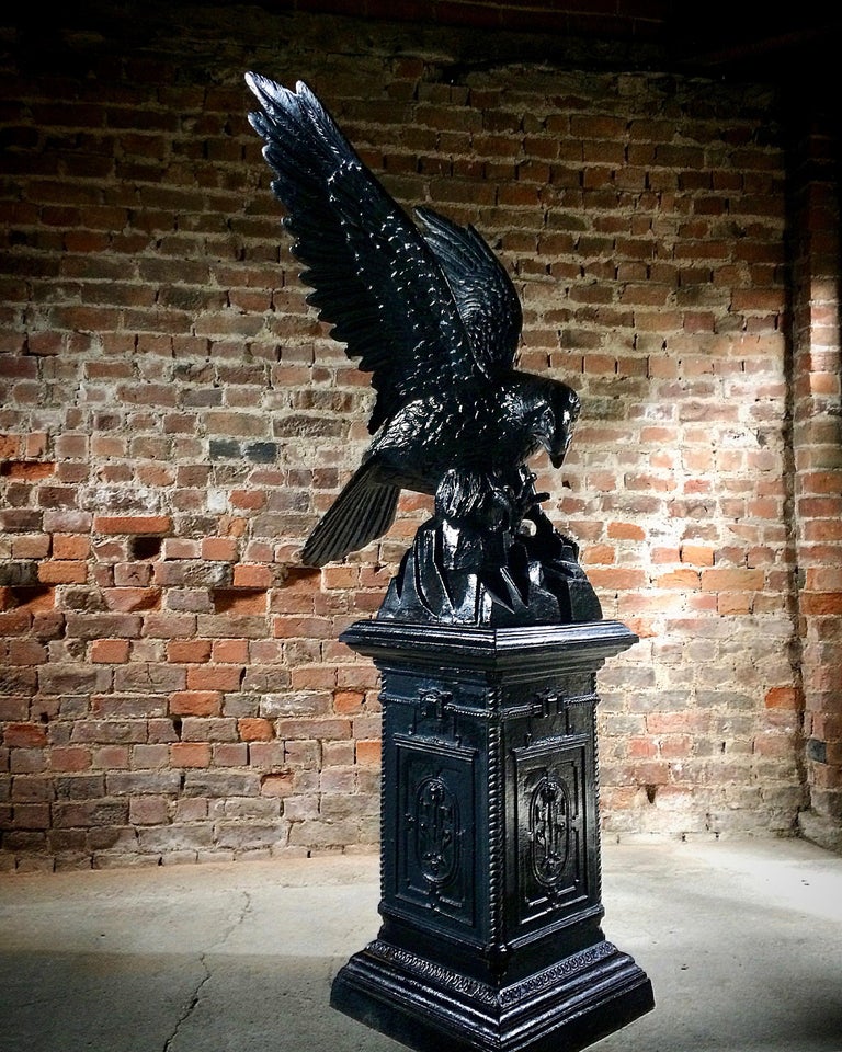 Antique Eagle Cast Iron Garden Pedestal Garden Sculpture Very Large at
