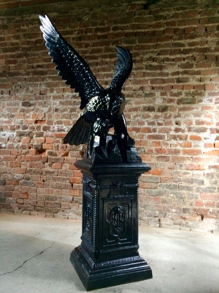Antique Eagle Cast Iron Garden Pedestal Garden Sculpture Very Large at
