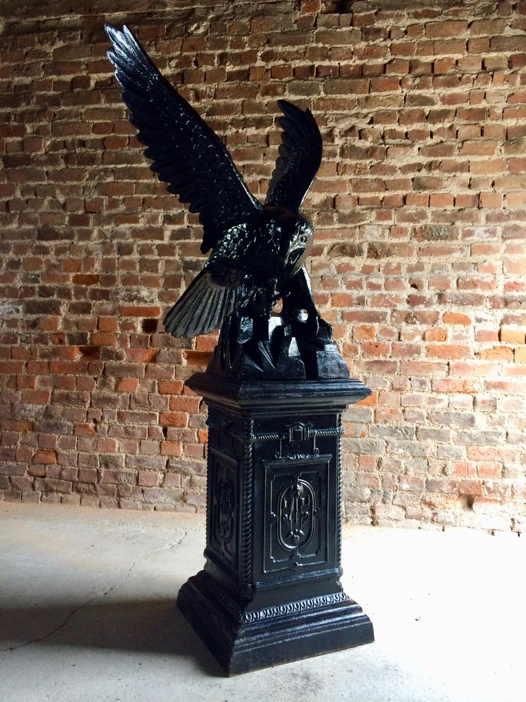 Antique Eagle Cast Iron Garden Pedestal Garden Sculpture Very Large at