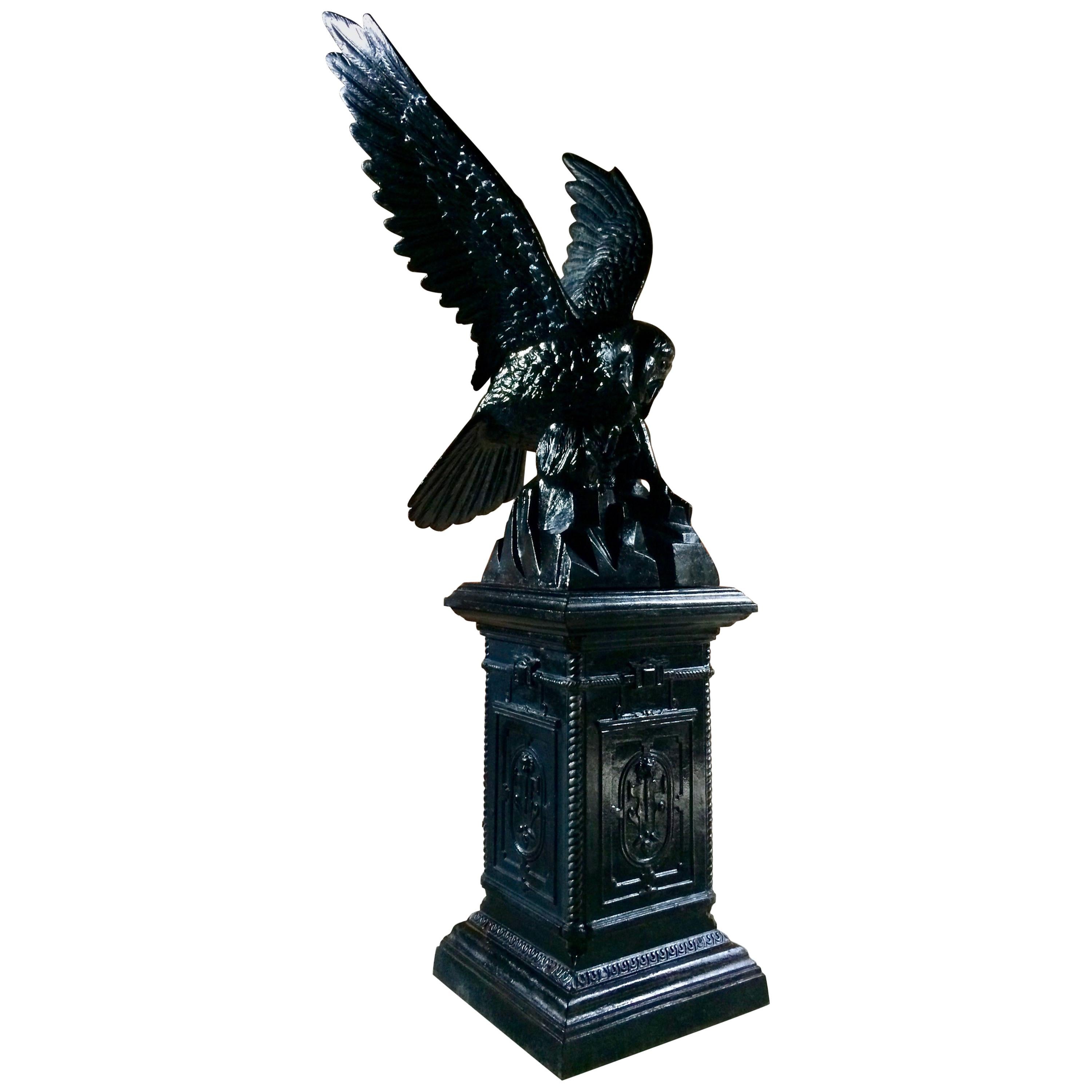 Antique Eagle Cast Iron Garden Pedestal Garden Sculpture Very Large