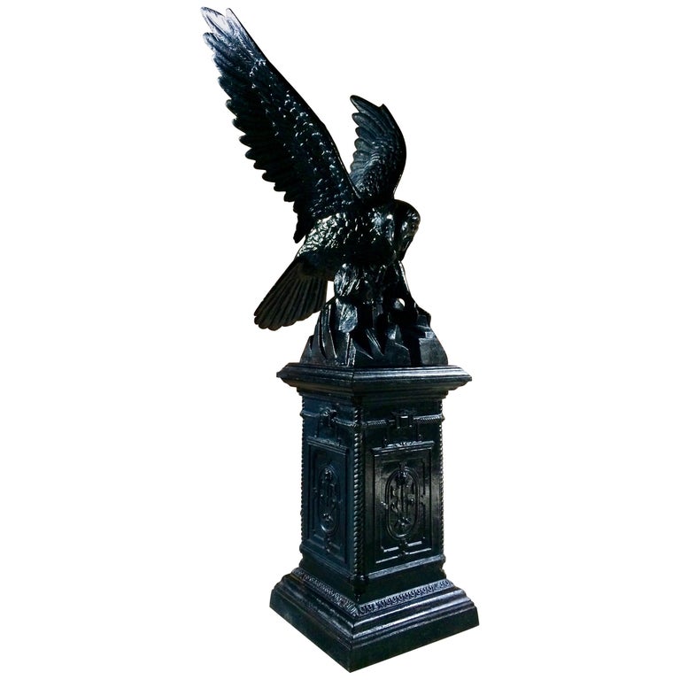 Antique Eagle Cast Iron Garden Pedestal Garden Sculpture Very Large at