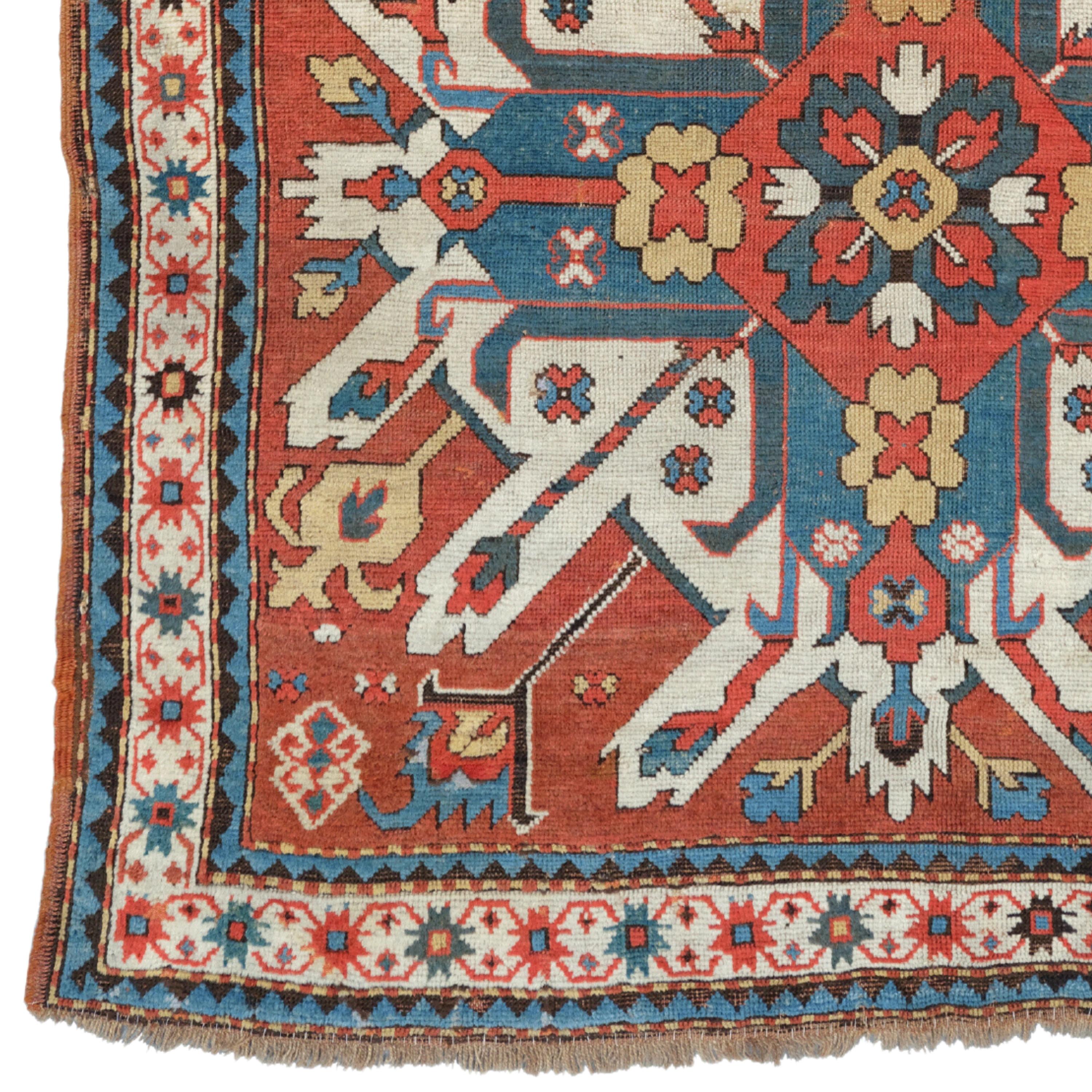 19th Century Eagle Kazak Rug
Size: 133x250 cm

This impressive 19th century Eagle Kazar Rug is a masterpiece reflecting the elegant and sophisticated craftsmanship of a historic period.

Rich Patterns: The carpet is decorated with complex geometric