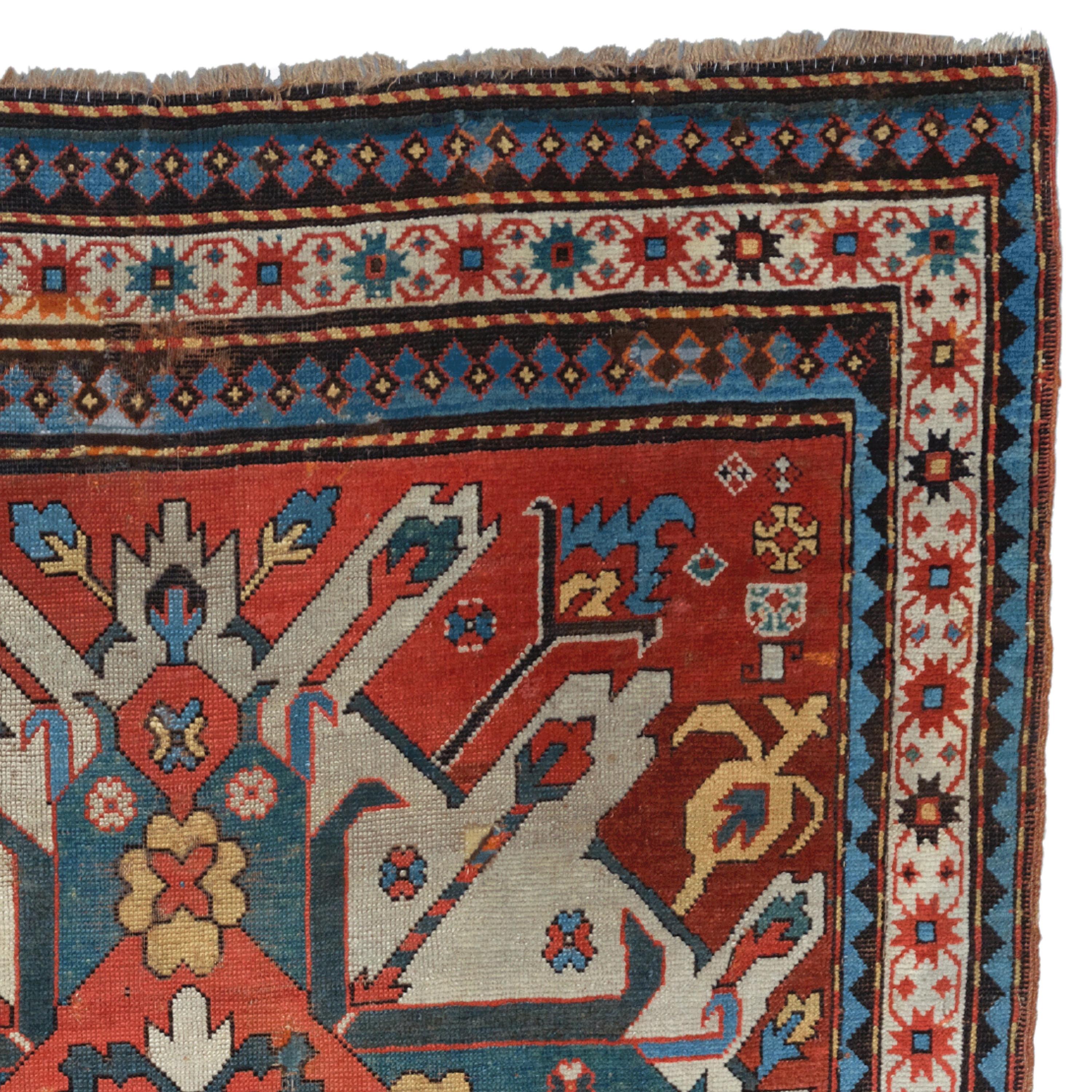 Antique Eagle Kazak Rug - 19th Century Eagle Kazak Rug, Antique Rug In Good Condition For Sale In Sultanahmet, 34