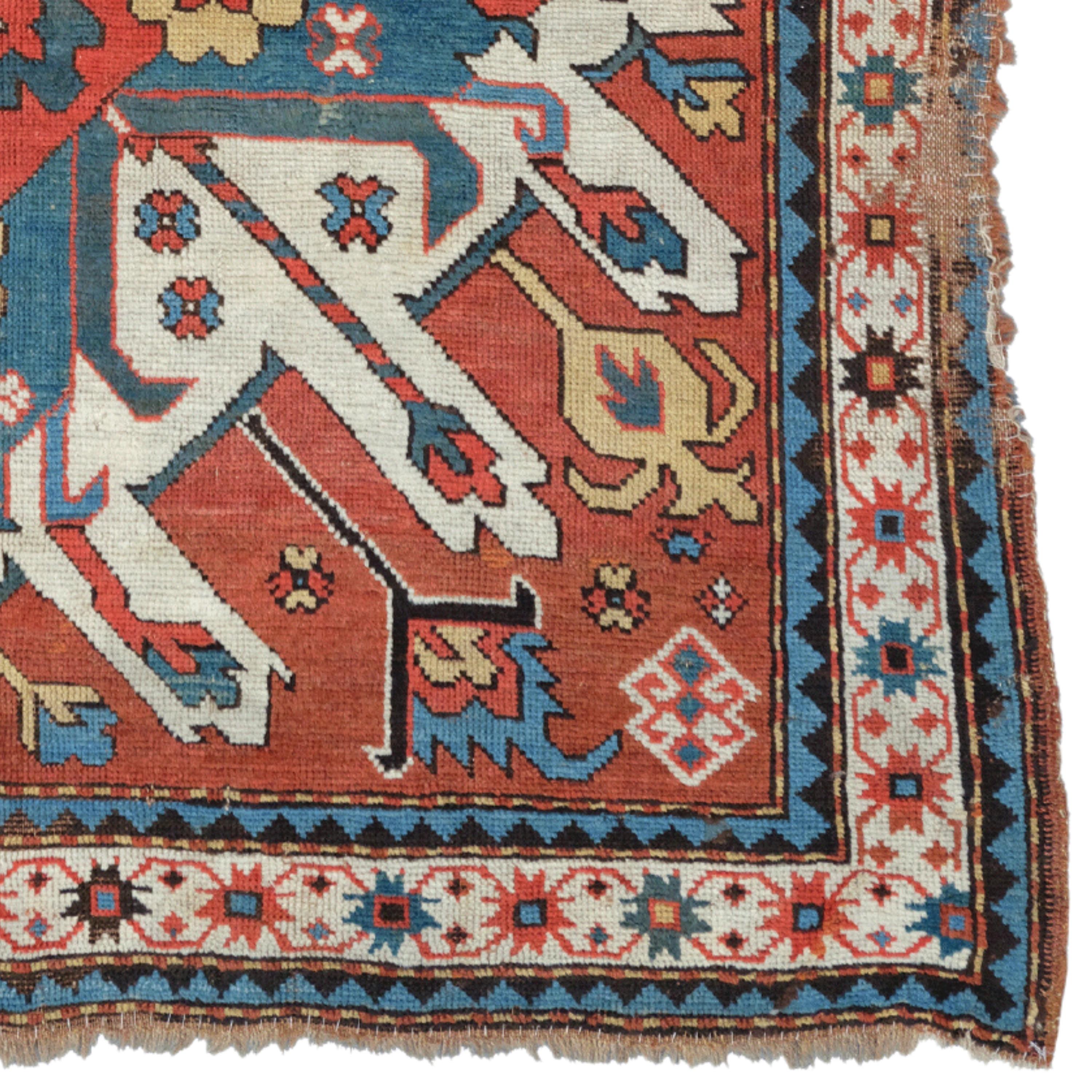 XIXe siècle Tapis Kazak ancien d'aigle - Tapis Kazak du 19ème siècle, tapis ancien en vente